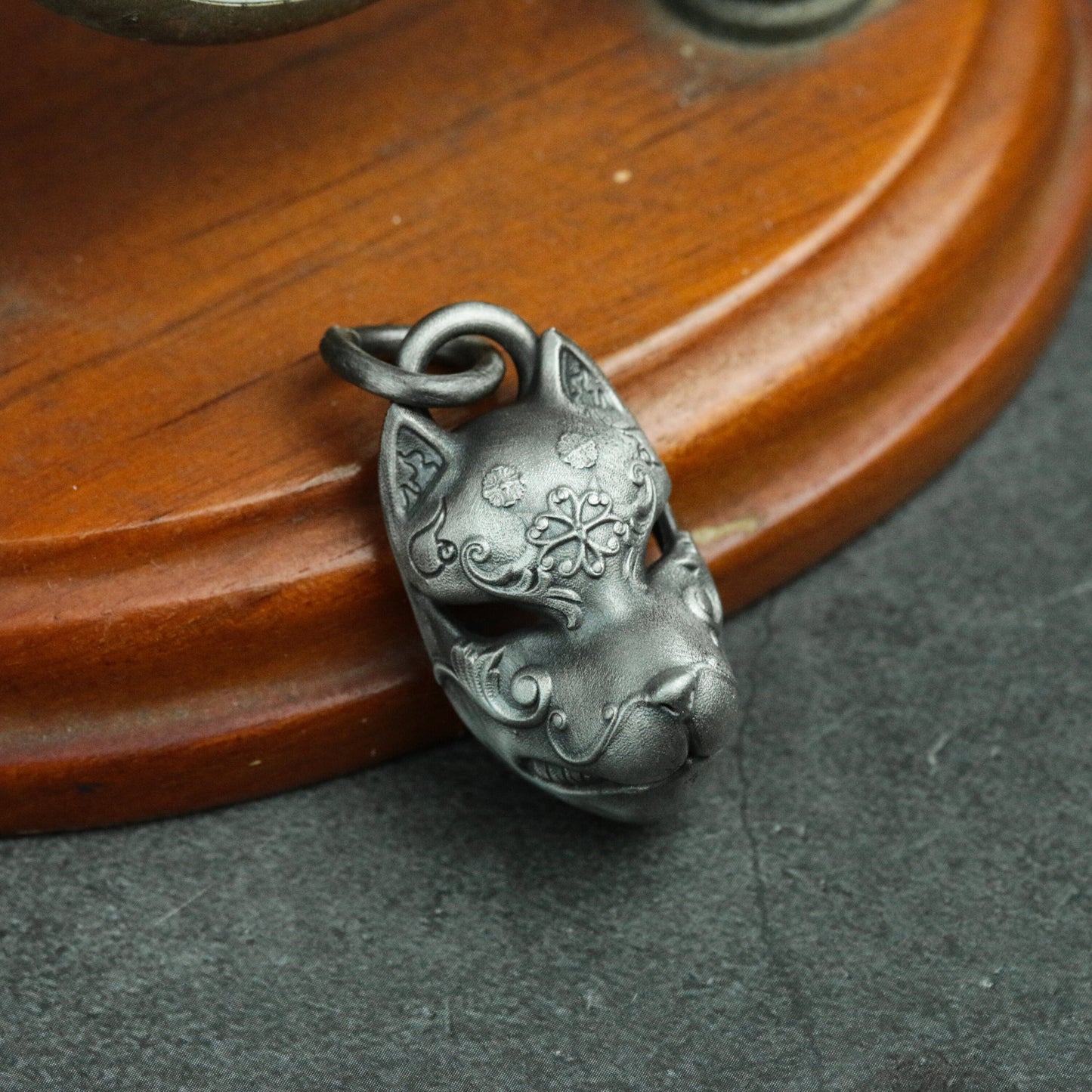 Japanese Fox Mask 925 Silver Pendant Necklace, Ball Mask Silver Jewelry Necklace, Personality Pendant Gift Artisan Made