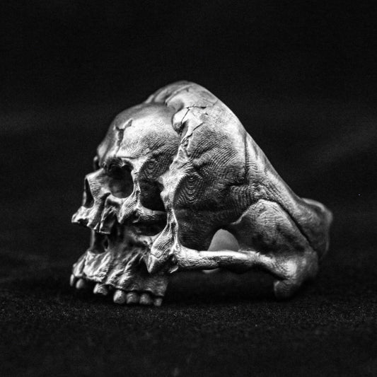 Skull Totem Ring Set - Sterling Silver & Brass Gothic Statement Jewelry