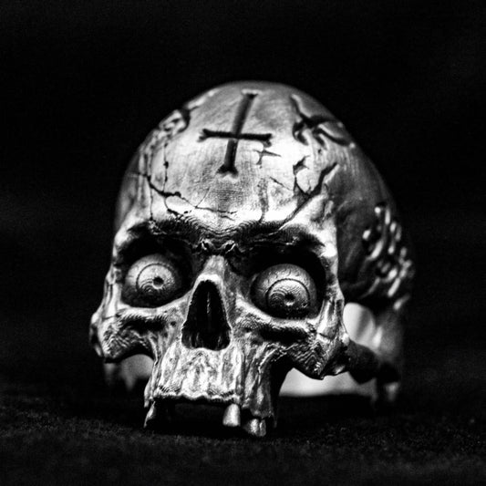 Skull Ring, Skull Head, Silver Ring, Cross Ring, Brass Ring, Eyeball Ring, Antique Silver Jewelry, Men's Trend Silver Jewelry,