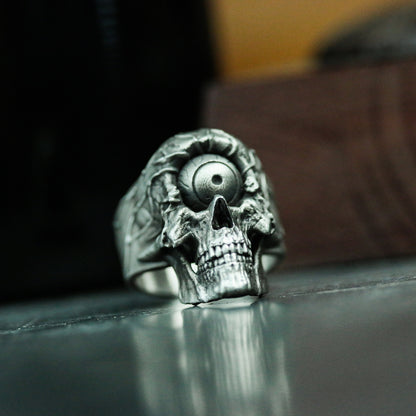 Titan One-eyed Skull 925 Silver Ring - Cyclops Monster Skull Silver Ring - Spooky Eyes - SATANHORN