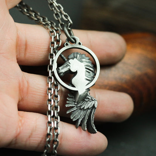 Angel Unicorn - Divine Beast Pegasus 925 Silver Pendant Necklace - Jewelry Gift for Believers - Unique Handmade Silver Pendant
