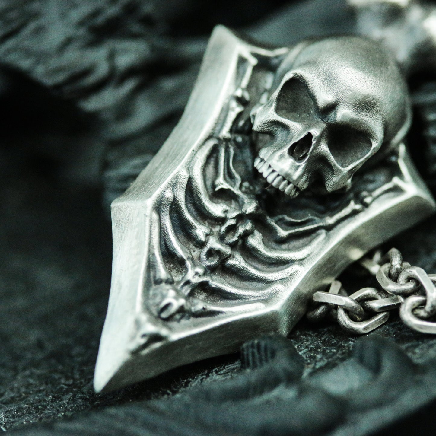 Gothic Skull Tag - Graveyard Reaper 925 Silver Pendant Necklace - Unique Handmade Silver Pendant