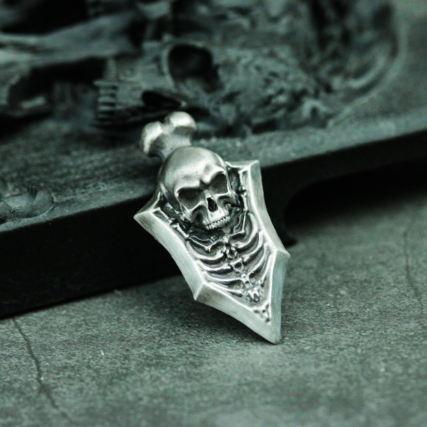 Gothic Skull Tag - Graveyard Reaper 925 Silver Pendant Necklace - Unique Handmade Silver Pendant