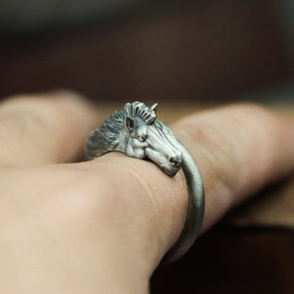 925 silver horse ring, running horse, sweaty BMW ring, gift ring for horse lovers - SATANHORN