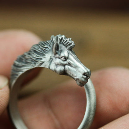 925 silver horse ring, running horse, sweaty BMW ring, gift ring for horse lovers - SATANHORN