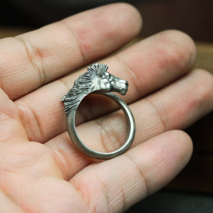 925 silver horse ring, running horse, sweaty BMW ring, gift ring for horse lovers - SATANHORN