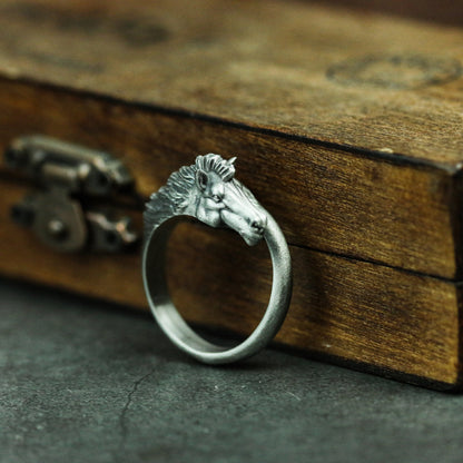 925 silver horse ring, running horse, sweaty BMW ring, gift ring for horse lovers - SATANHORN