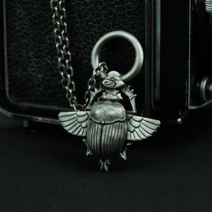 Ancient Egyptian holy beetle silver pendant necklace, pyramid sacred totem pharaoh pendant, personalized artisan silver jewelry gift