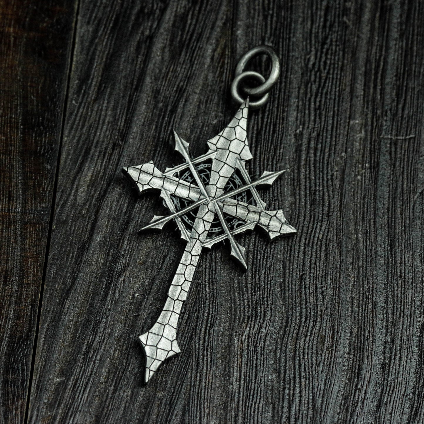 Sterling silver cross pendant necklace, gothic cross pendant, starburst cross, Jesus necklace, men's necklace - handmade