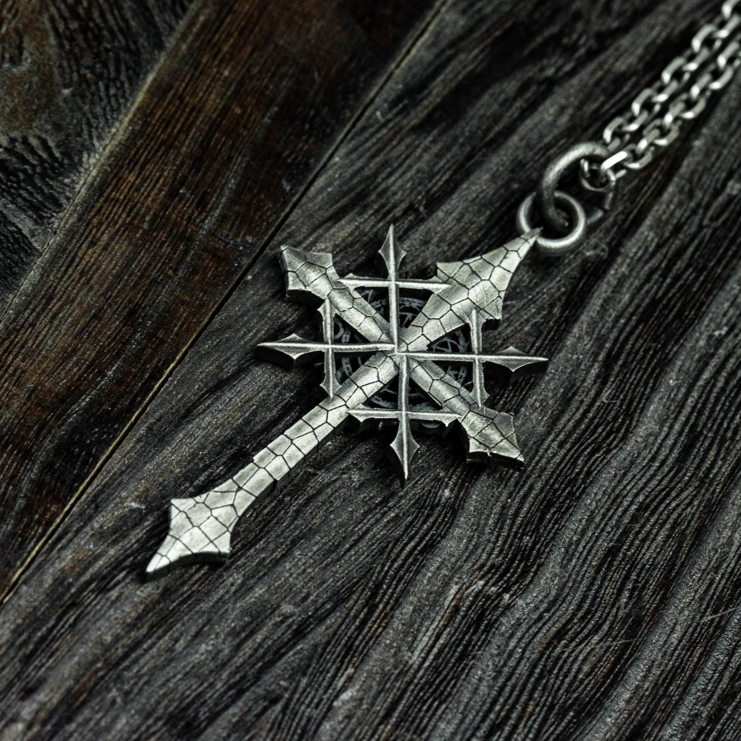 Sterling silver cross pendant necklace, gothic cross pendant, starburst cross, Jesus necklace, men's necklace - handmade