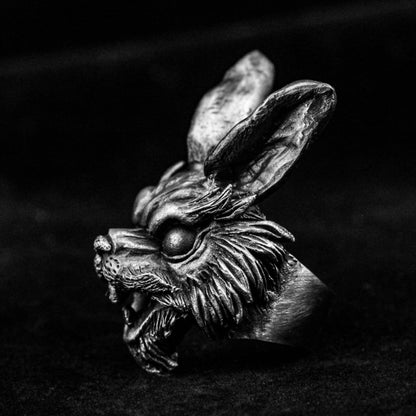 Rabbit Silver Ring, Small Animal Brass Ring, Original Design Ring, Heavy Duty Ring, Vintage Brass Long Ear Rabbit Jewelry,