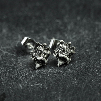 925 sterling silver lion dance earrings, Chinese style lion dance jewelry, lion earrings, animal earrings, lucky earrings - handmade