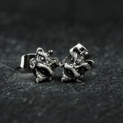 925 sterling silver lion dance earrings, Chinese style lion dance jewelry, lion earrings, animal earrings, lucky earrings - handmade