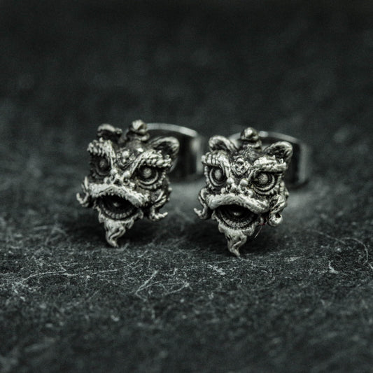 925 sterling silver lion dance earrings, Chinese style lion dance jewelry, lion earrings, animal earrings, lucky earrings - handmade