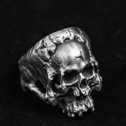 Skull Totem Ring Set - Sterling Silver & Brass Gothic Statement Jewelry