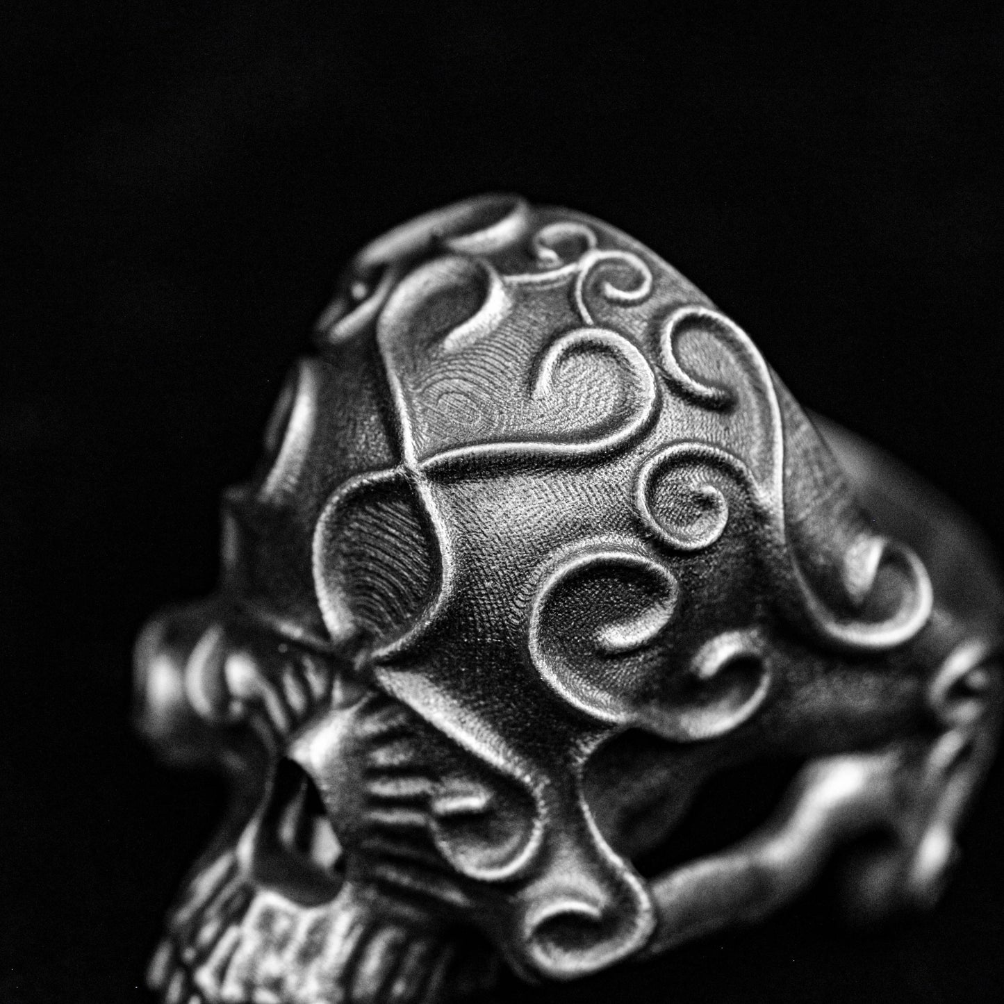 Silver Skull Ring, Scroll Ring, Totem Silver Ring, Vintage Brass Ring, Skull Brass, Skull Ring, Silver Ring, Open Ring,