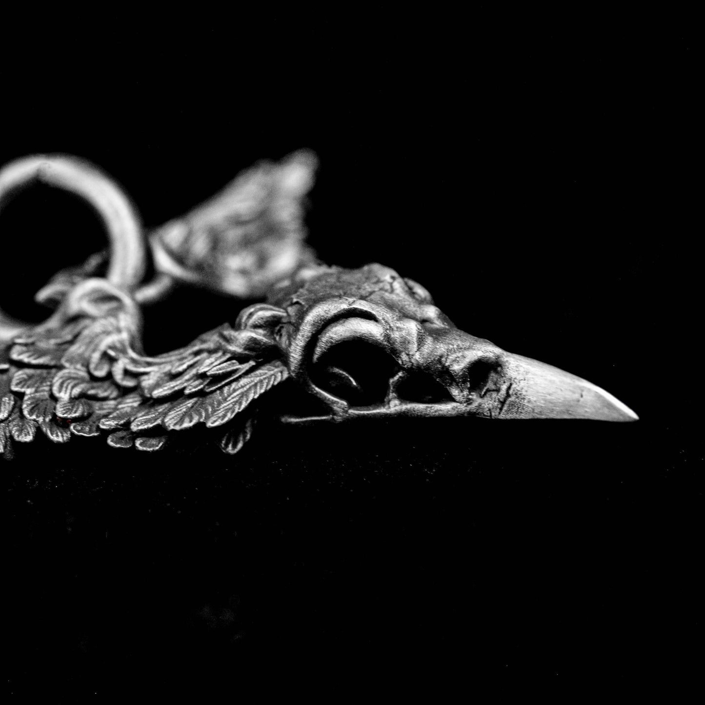 flying wing pendant, crow skull silver pendant, angel silver pendant, 925 sterling silver small pendant, animal pendant, beak skull pendant