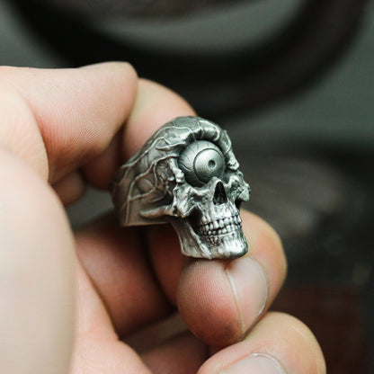 Titan One-eyed Skull 925 Silver Ring - Cyclops Monster Skull Silver Ring - Spooky Eyes - SATANHORN
