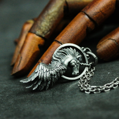 Angel Unicorn - Divine Beast Pegasus 925 Silver Pendant Necklace - Jewelry Gift for Believers - Unique Handmade Silver Pendant