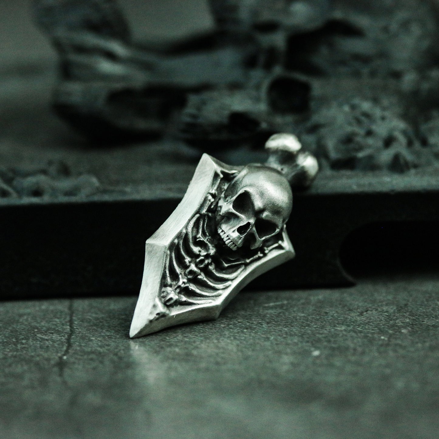 Gothic Skull Tag - Graveyard Reaper 925 Silver Pendant Necklace - Unique Handmade Silver Pendant