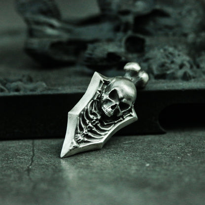 Gothic Skull Tag - Graveyard Reaper 925 Silver Pendant Necklace - Unique Handmade Silver Pendant - SATANHORN