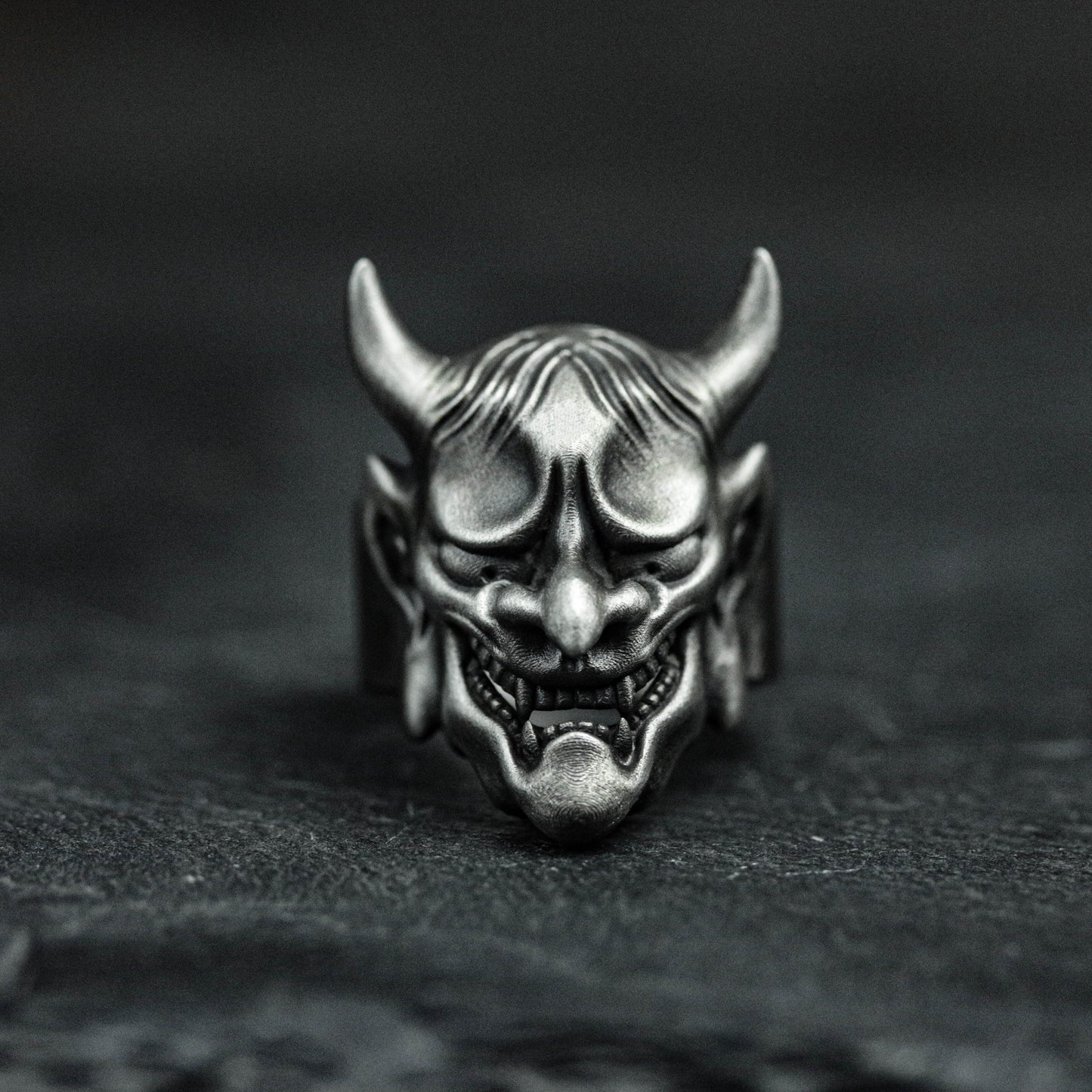 925 Sterling Silver Prajna Mask Ring, Japanese Ghost Mask, Samurai Jewelry, Men's Ring - Handmade