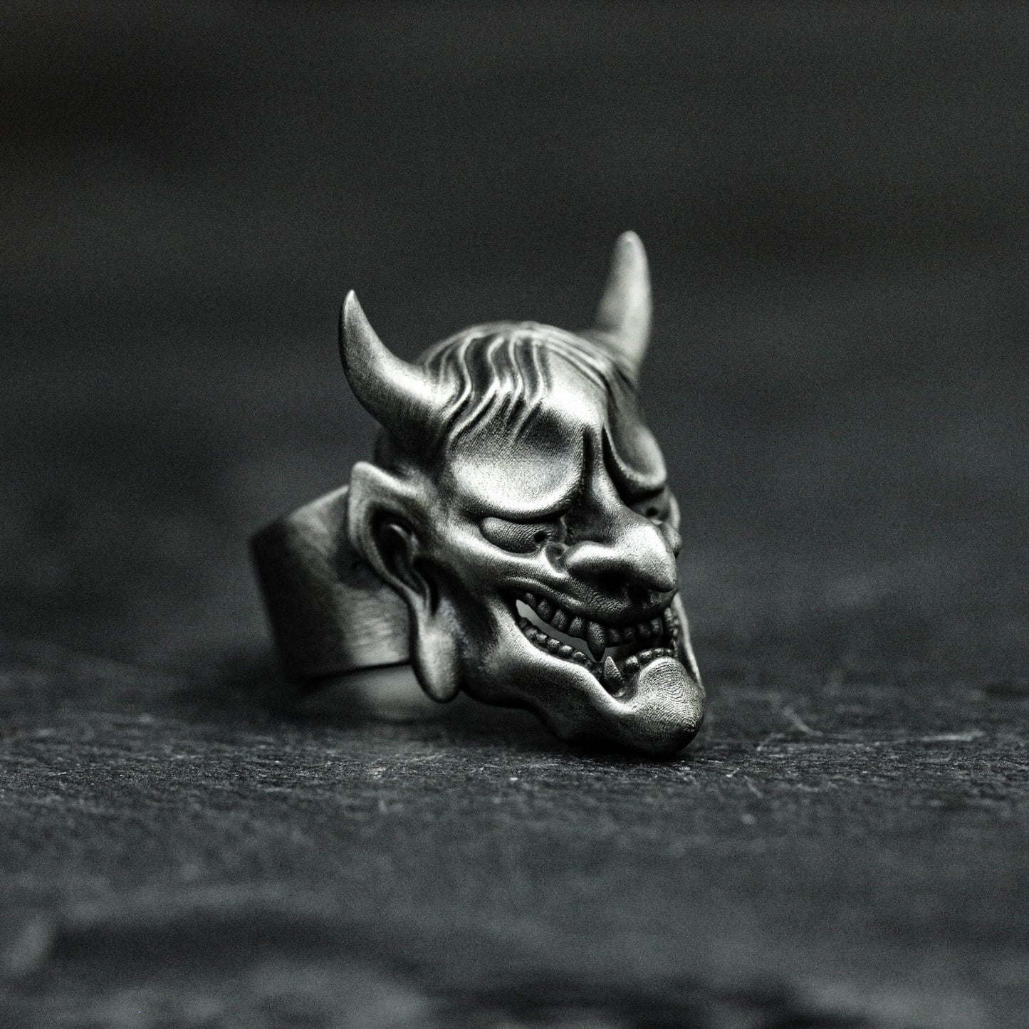 925 Sterling Silver Prajna Mask Ring, Japanese Ghost Mask, Samurai Jewelry, Men's Ring - Handmade