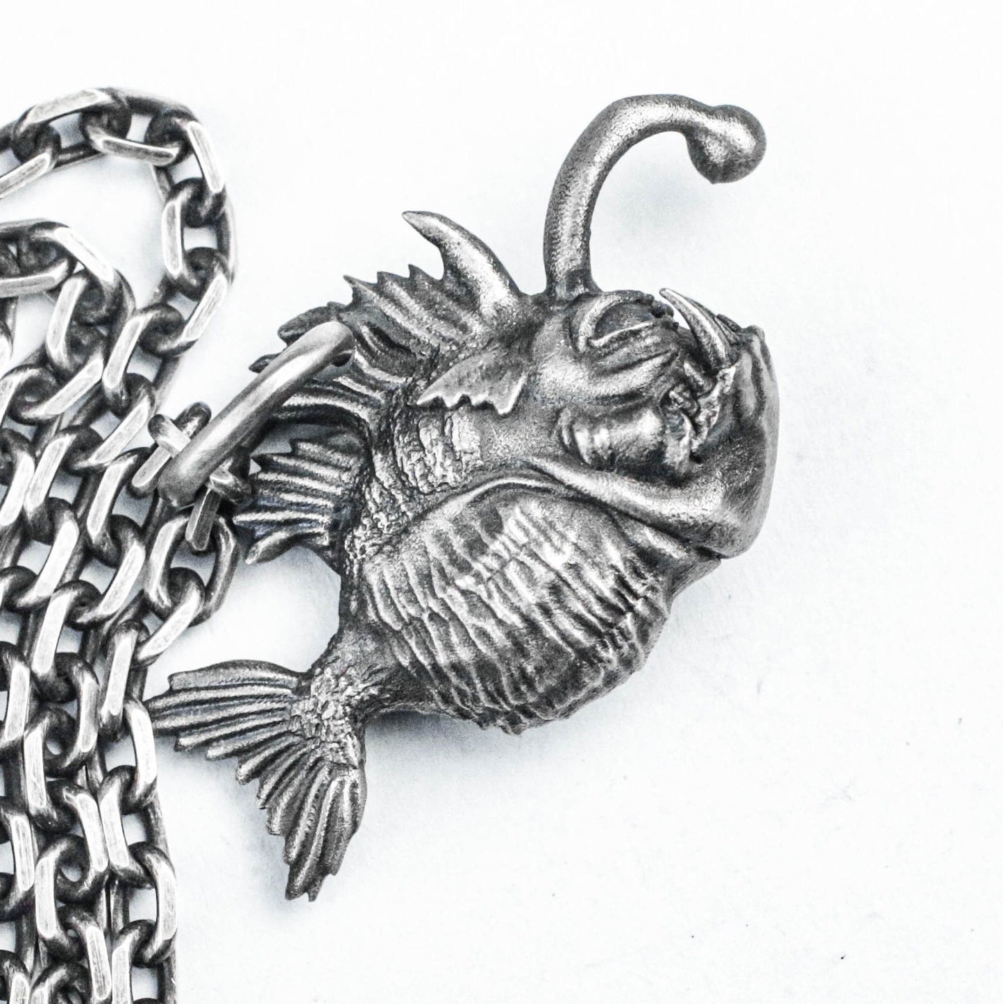 Angry Monkfish Pendant, 925 Sterling Silver Small Fish Pendant, Personalized Gift for Her, Festive Gift Brass, Ugly Fish Trinket