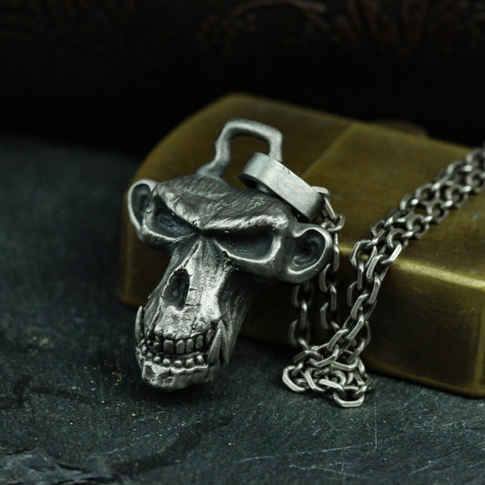 Anime Edition Gorilla Skull 925 Silver Pendant Necklace-Devil Gorilla-Bad Gorilla Necklace Gift-Personality Pendant