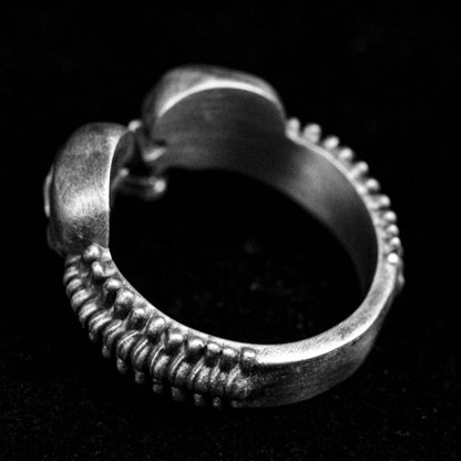 Double Head Skull Ring, Spine Silver Ring, 925 Sterling Silver Open Ring, Half Face Skull Ring, Men's Rings, Brass Rings, Adjustable Rings