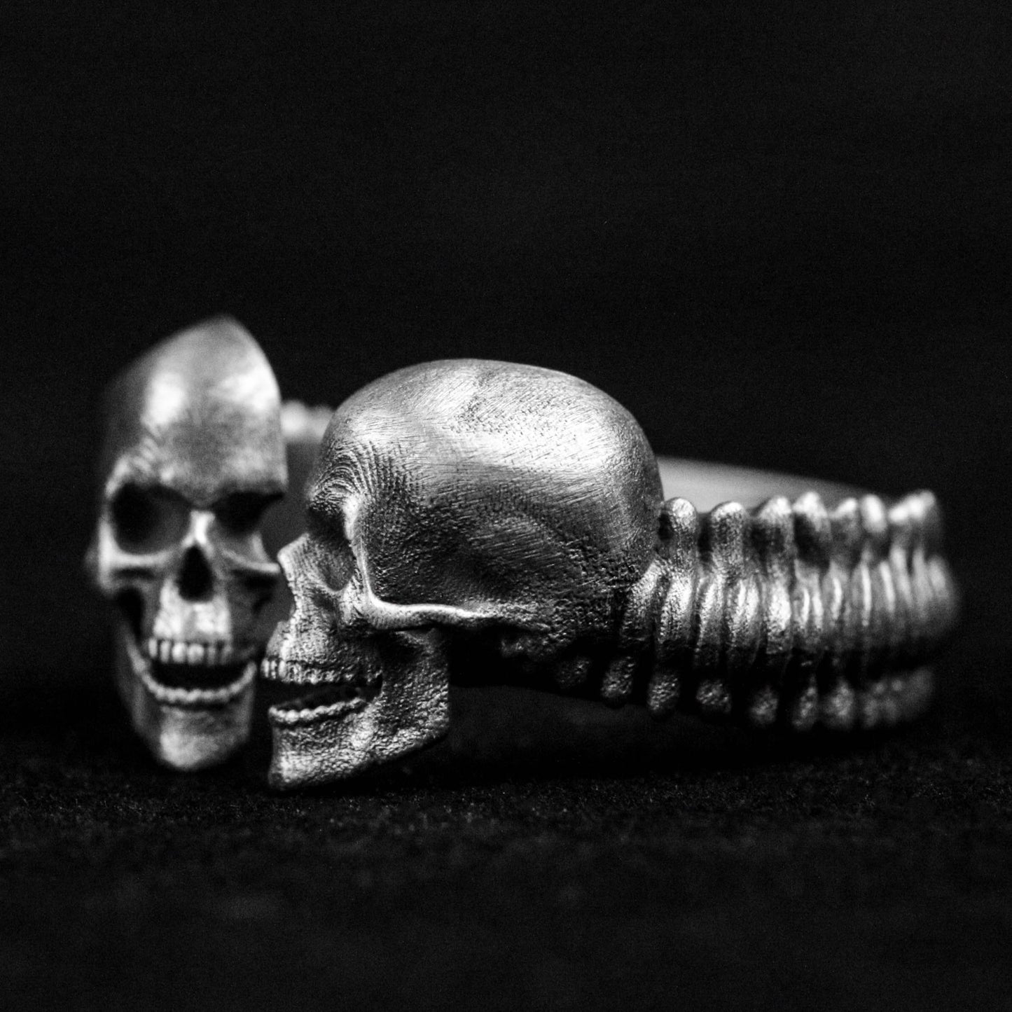 Double Head Skull Ring, Spine Silver Ring, 925 Sterling Silver Open Ring, Half Face Skull Ring, Men's Rings, Brass Rings, Adjustable Rings