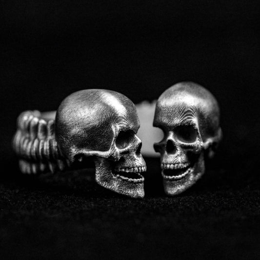 Double Head Skull Ring, Spine Silver Ring, 925 Sterling Silver Open Ring, Half Face Skull Ring, Men's Rings, Brass Rings, Adjustable Rings