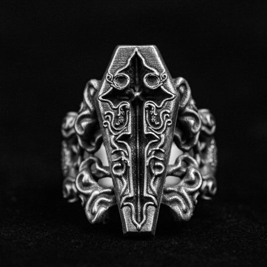 Coffin Rings, Holy Coffin Rings, Holy Cross Rings, Totem Pattern Rings, Fancy Gothic Jewelry, Men's Style Rings