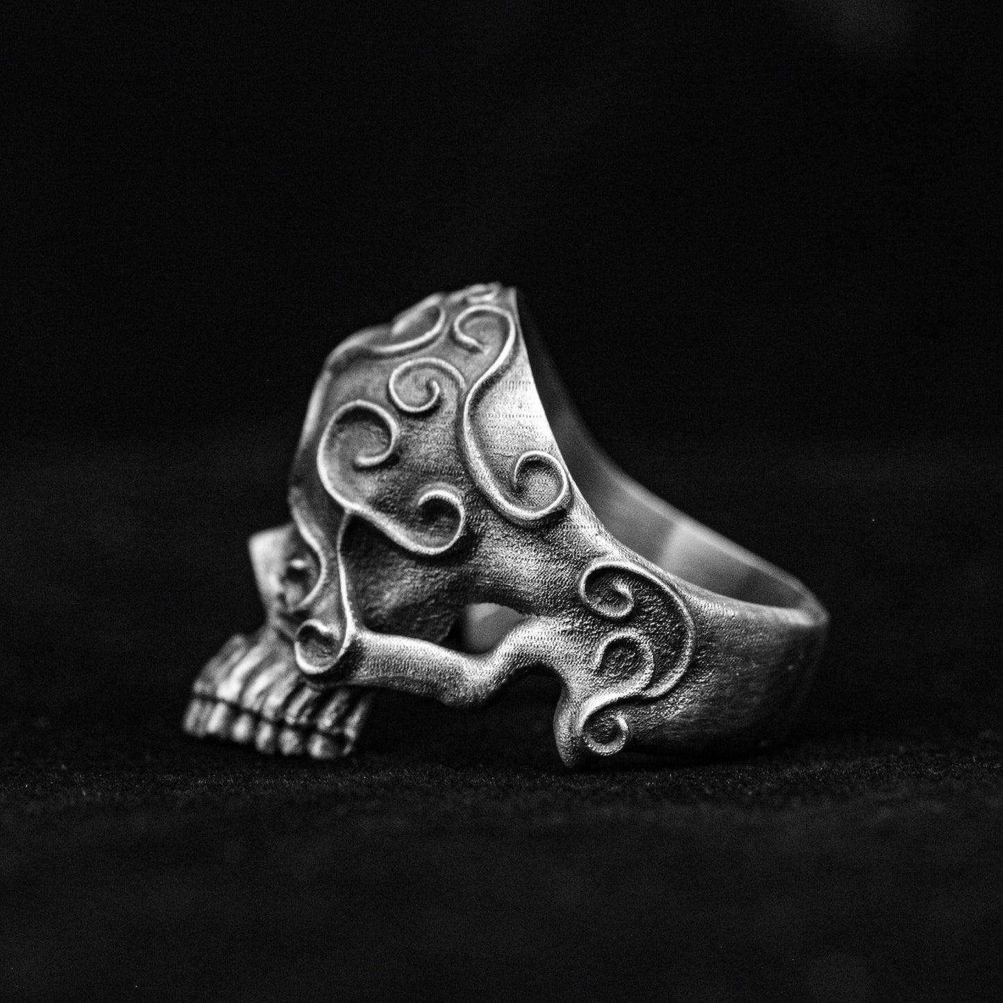 Silver Skull Ring, Scroll Ring, Totem Silver Ring, Vintage Brass Ring, Skull Brass, Skull Ring, Silver Ring, Open Ring,