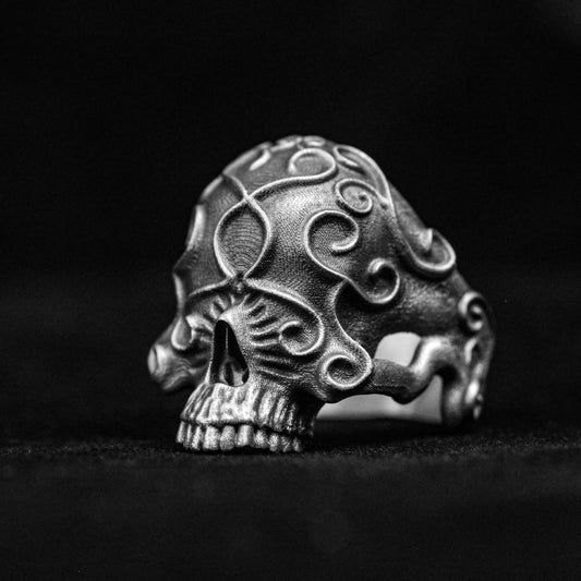 Silver Skull Ring, Scroll Ring, Totem Silver Ring, Vintage Brass Ring, Skull Brass, Skull Ring, Silver Ring, Open Ring,