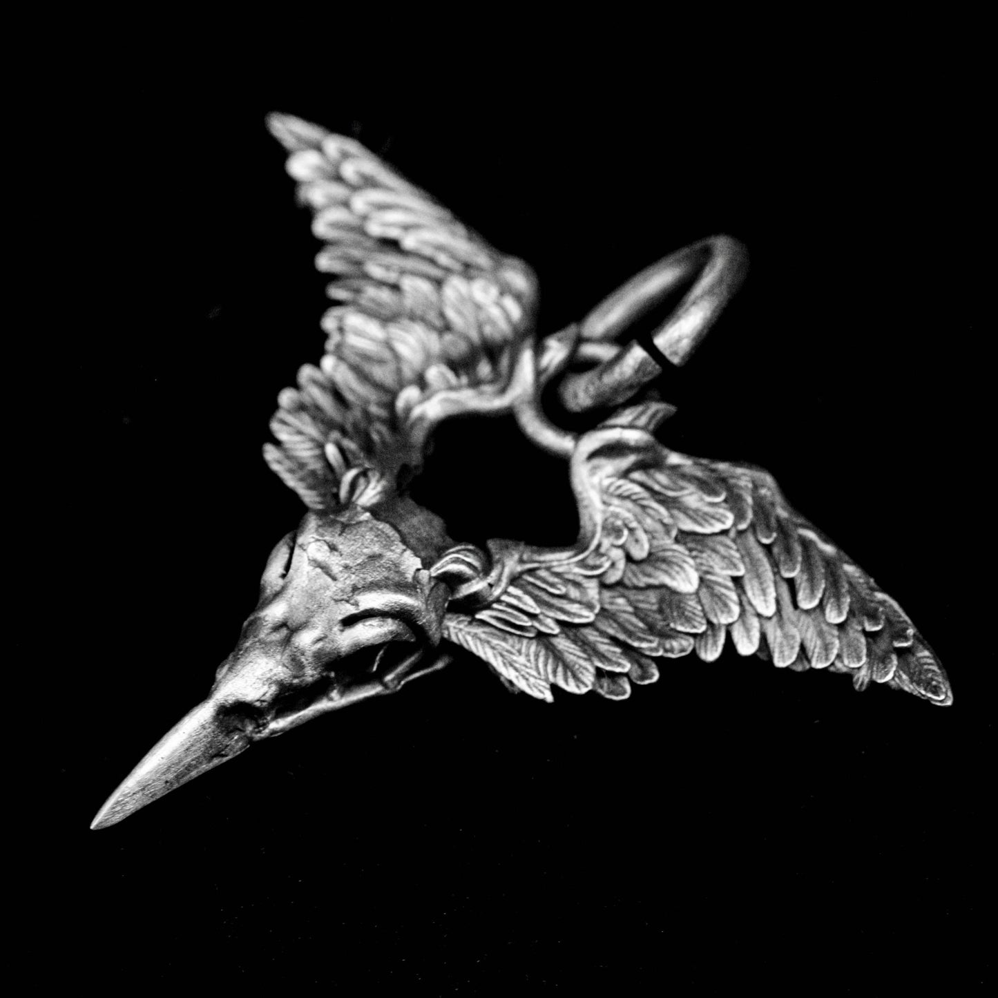 flying wing pendant, crow skull silver pendant, angel silver pendant, 925 sterling silver small pendant, animal pendant, beak skull pendant