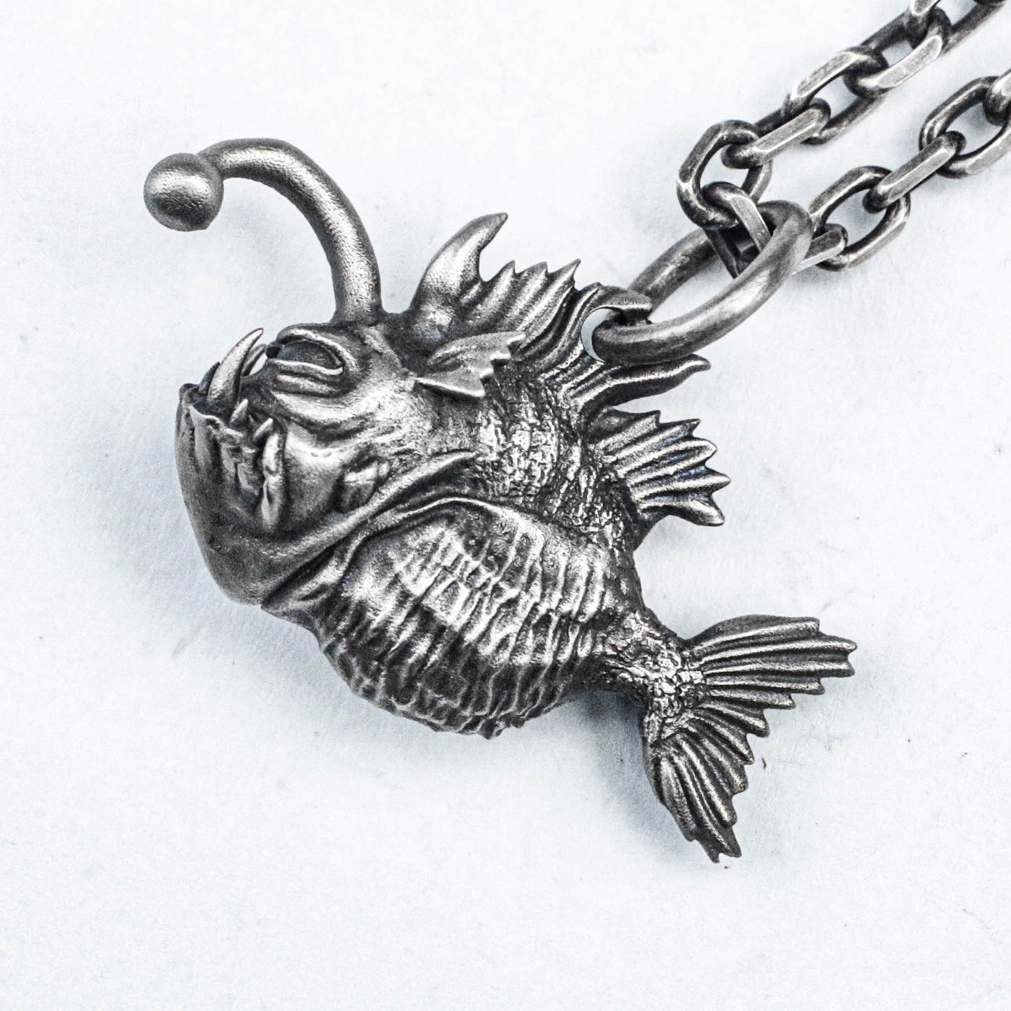 Angry Monkfish Pendant, 925 Sterling Silver Small Fish Pendant, Personalized Gift for Her, Festive Gift Brass, Ugly Fish Trinket