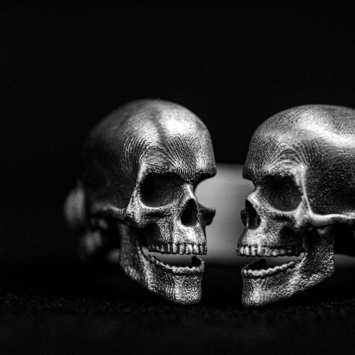 Double Head Skull Ring, Spine Silver Ring, 925 Sterling Silver Open Ring, Half Face Skull Ring, Men's Rings, Brass Rings, Adjustable Rings