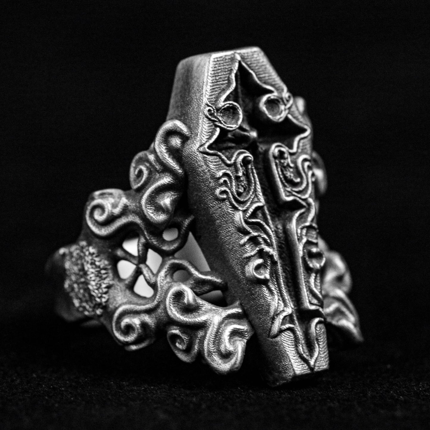 Coffin Rings, Holy Coffin Rings, Holy Cross Rings, Totem Pattern Rings, Fancy Gothic Jewelry, Men's Style Rings