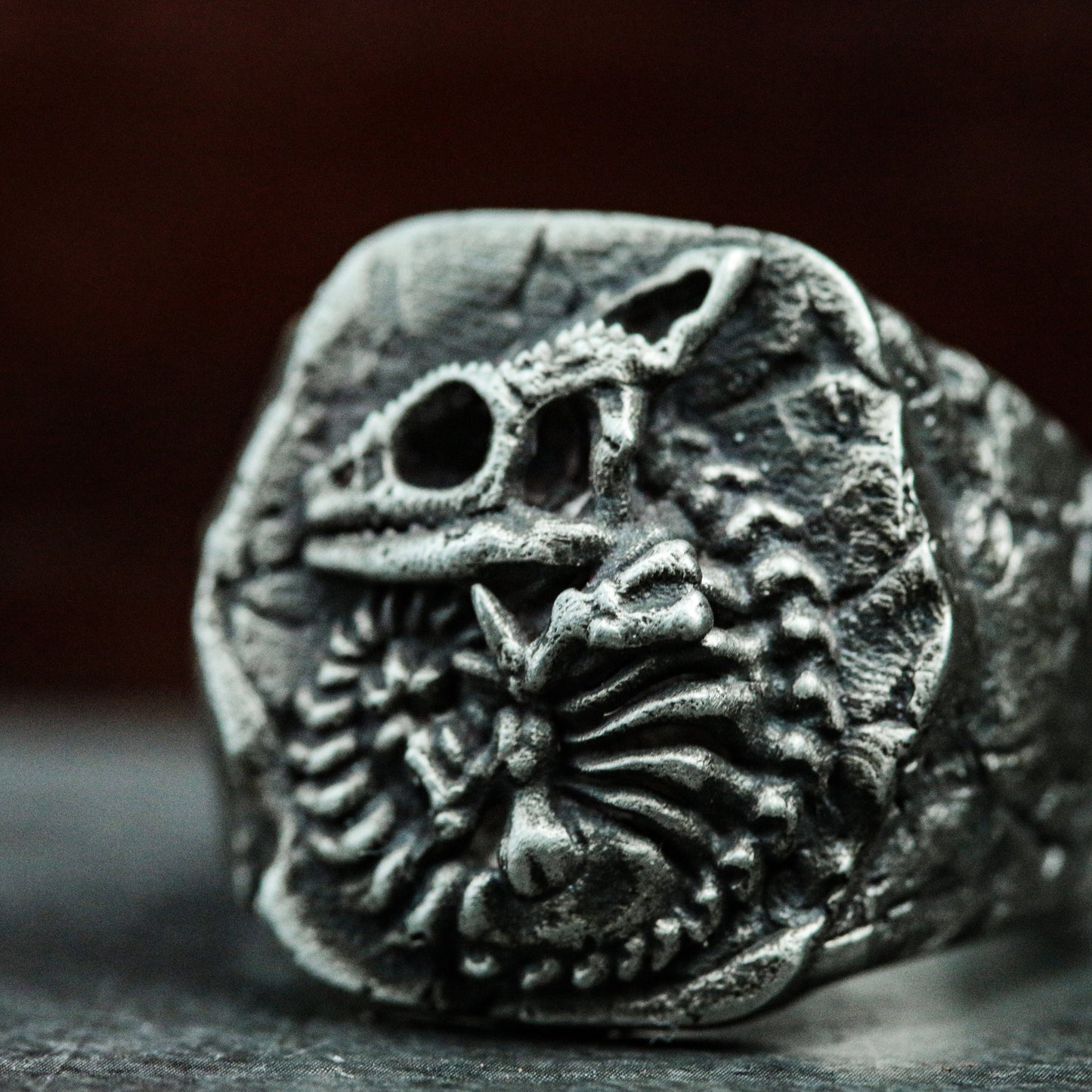 Chameleon Fossil 925 Silver Ring, Animal Skeleton Ring, Imitation Fossil Silver Ring Personality Gift