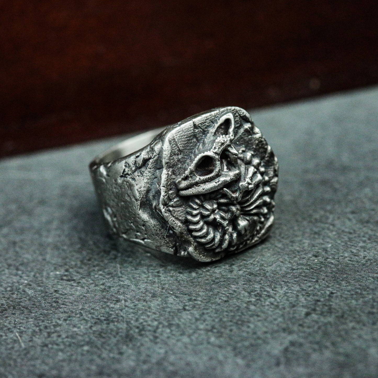 Chameleon Fossil 925 Silver Ring, Animal Skeleton Ring, Imitation Fossil Silver Ring Personality Gift