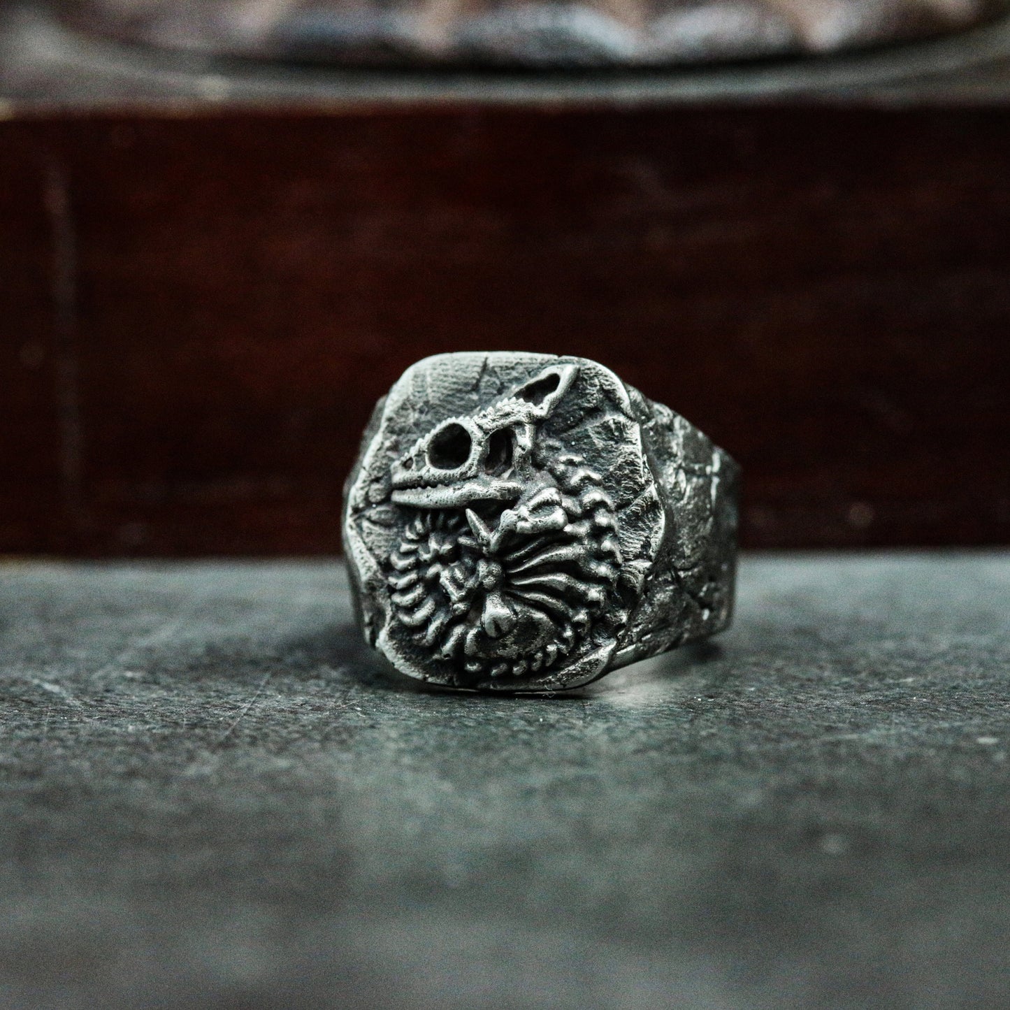 Chameleon Fossil 925 Silver Ring, Animal Skeleton Ring, Imitation Fossil Silver Ring Personality Gift