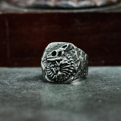 Chameleon Fossil 925 Silver Ring, Animal Skeleton Ring, Imitation Fossil Silver Ring Personality Gift