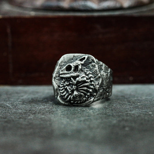 Chameleon Fossil 925 Silver Ring, Animal Skeleton Ring, Imitation Fossil Silver Ring Personality Gift