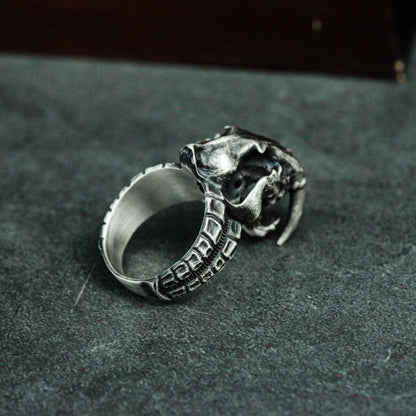 Saber-tooth tiger skull 925 silver ring, original tiger ring, imitation stone bone silver ring unique
