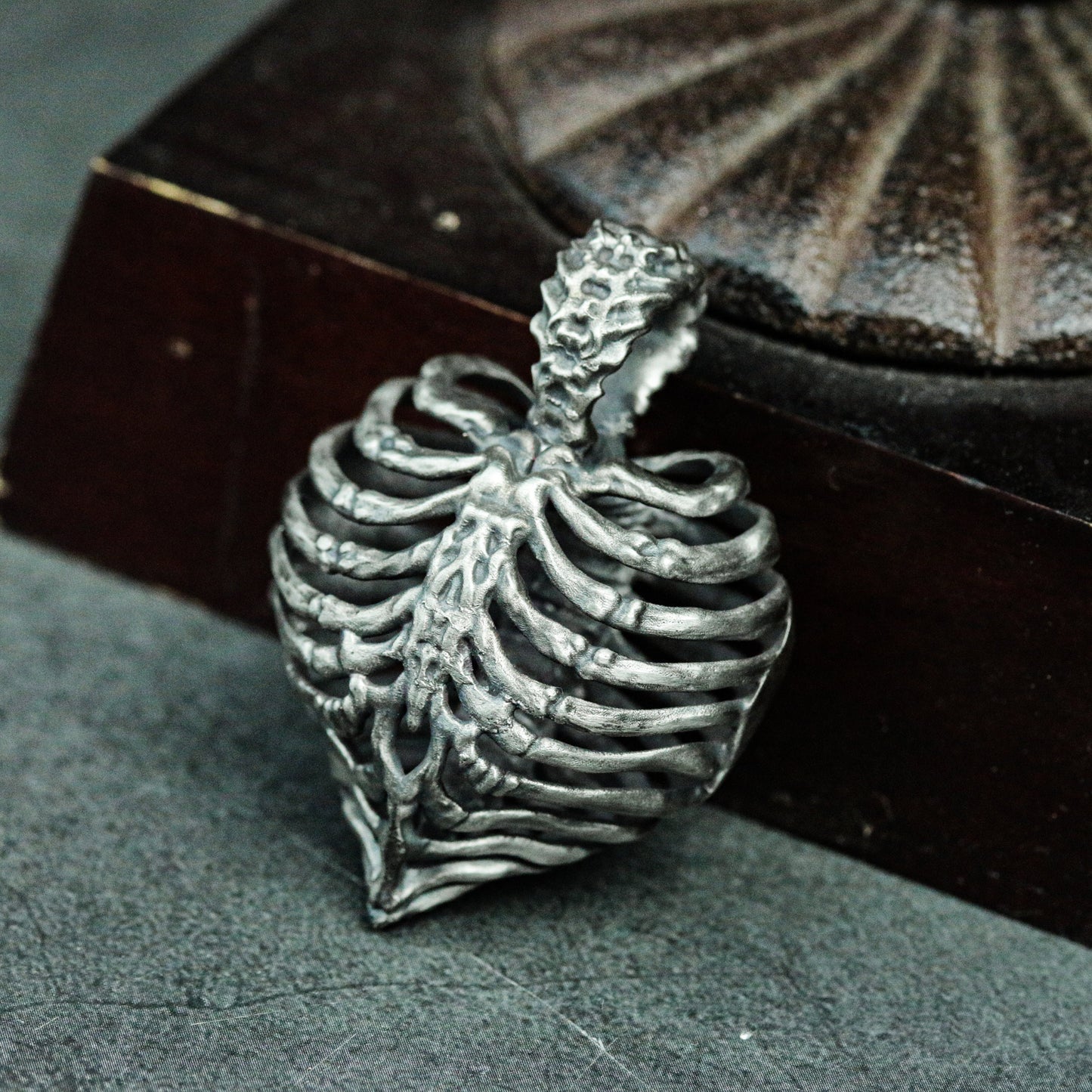 Heart and Ribs 925 Silver Pendant Necklace - Human Skeleton - Memorial Pendant Craftsman Made