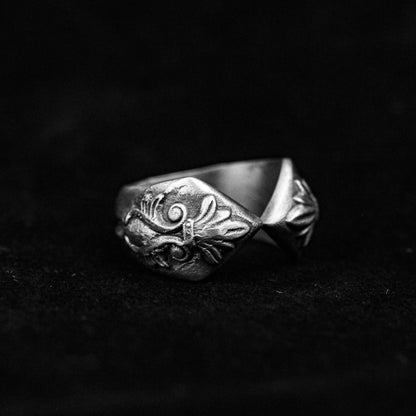 Open silver ring, gothic ring, iris ring, flower open brass ring, European and American style, textured ring