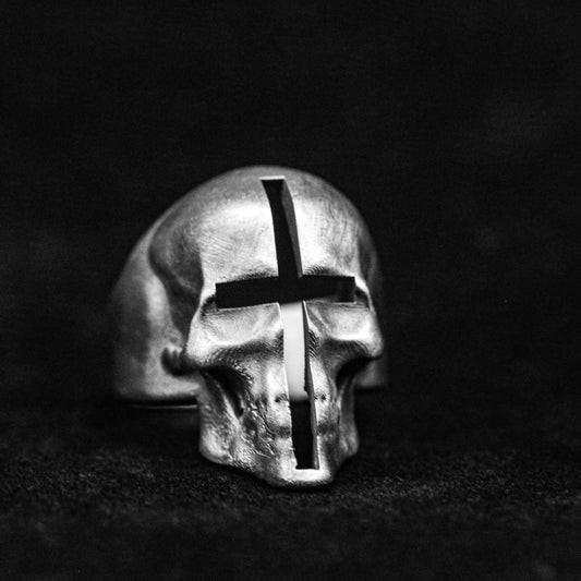 Cross Silver Ring, Faceless Brass Ring, Skull Ring, Maskman Ring, Gothic Silver Ring, Cutout Ring