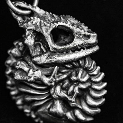 Lizard Silver Pendant - Chameleon Pendant - Gothic Silver Pendant - Alien Necklace Skull Spine Round Necklace - Handmade Custom Pendant
