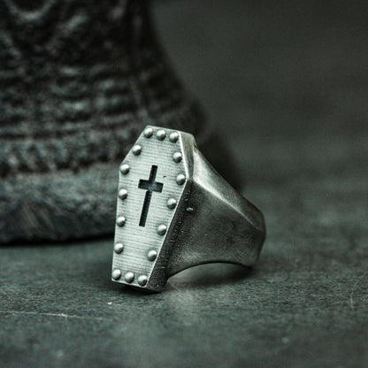 Cross Coffin 925 Silver Ring, Memorial Ring, Unique Memorial Gift Artisan Made